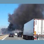 Тир се запали на АМ „Тракия“, движението в посока Бургас е затворено
